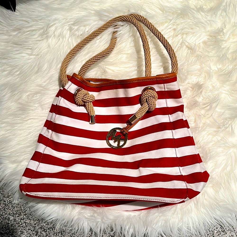 Red stripped Marina Grab tote bag